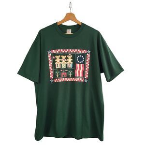 VTG 90s Americana Women’s Tee Shirt XL Green Bears Hearts USA Flag Patriotic
